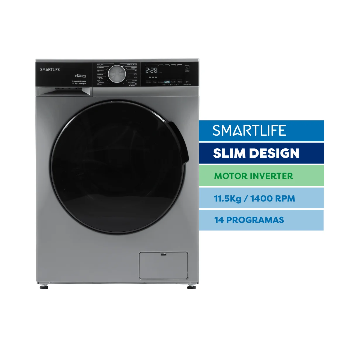 Lavarropas Smartlife Inverter 11.5kg - 1400rpm SL-WMI1151400G - Image 2