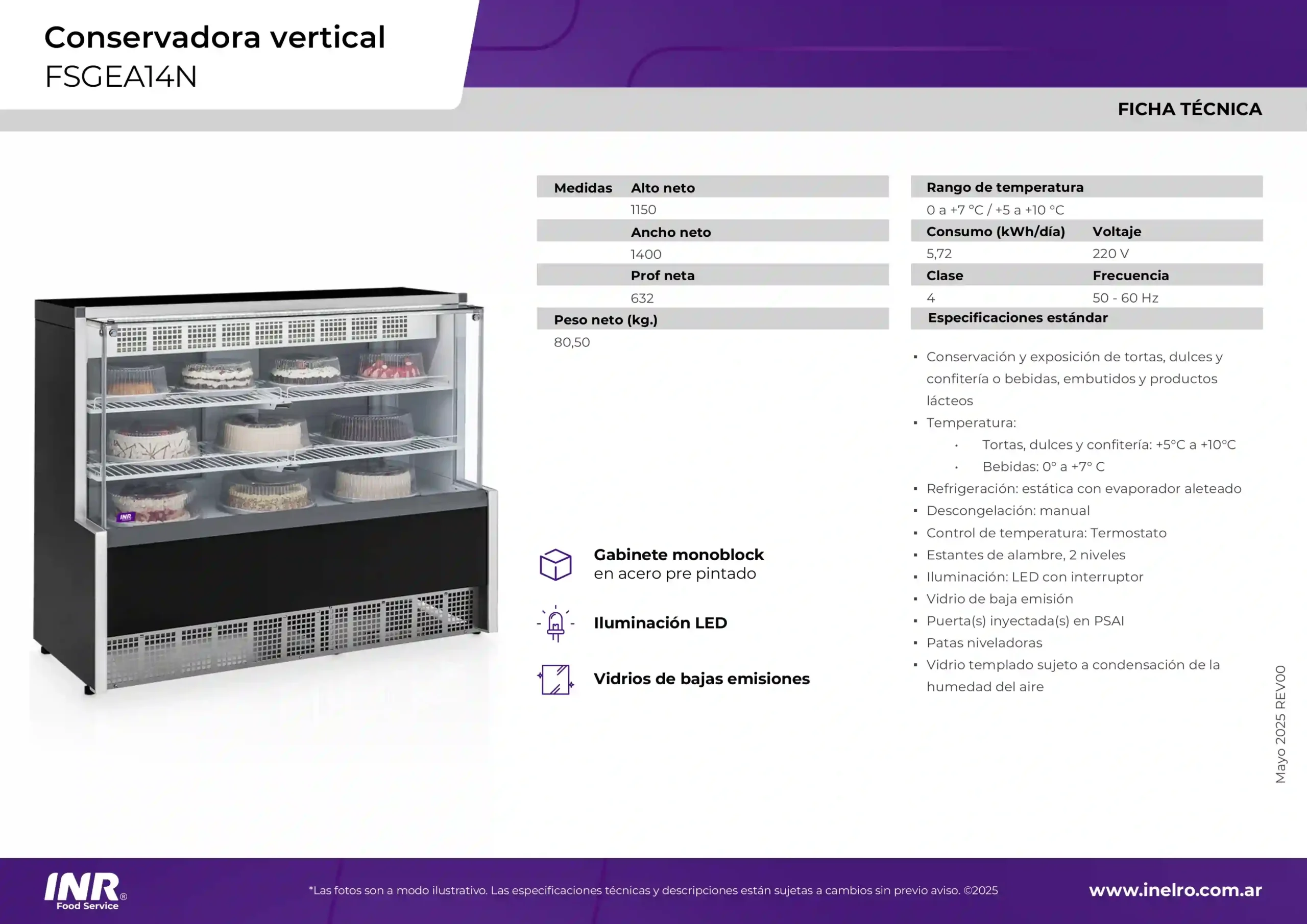 Vitrina Refrigerada INR Frío Estático 1,4m Simil Inox - Image 2