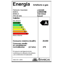 Calefón Longvie Encendido Automático CN615SS Gas Natural